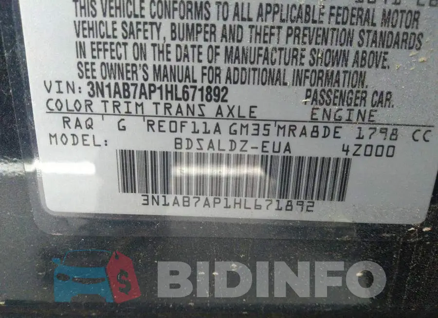 3N1AB7AP1HL671892 Photo# 9