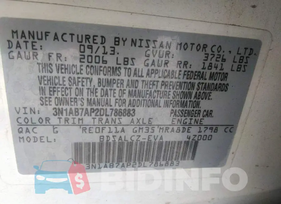 3N1AB7AP2DL786883 Photo# 9