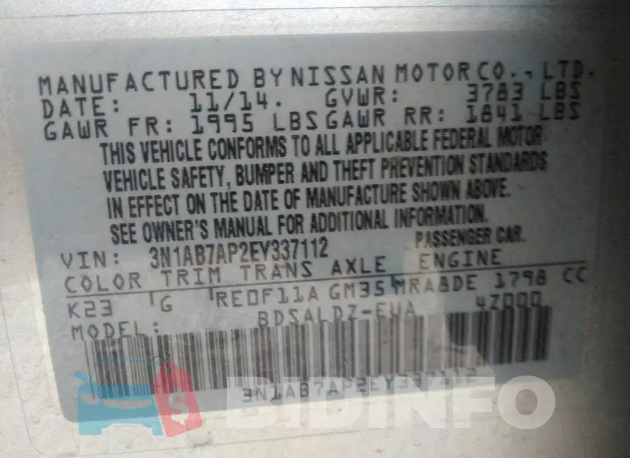 3N1AB7AP2EY337112 Photo# 9