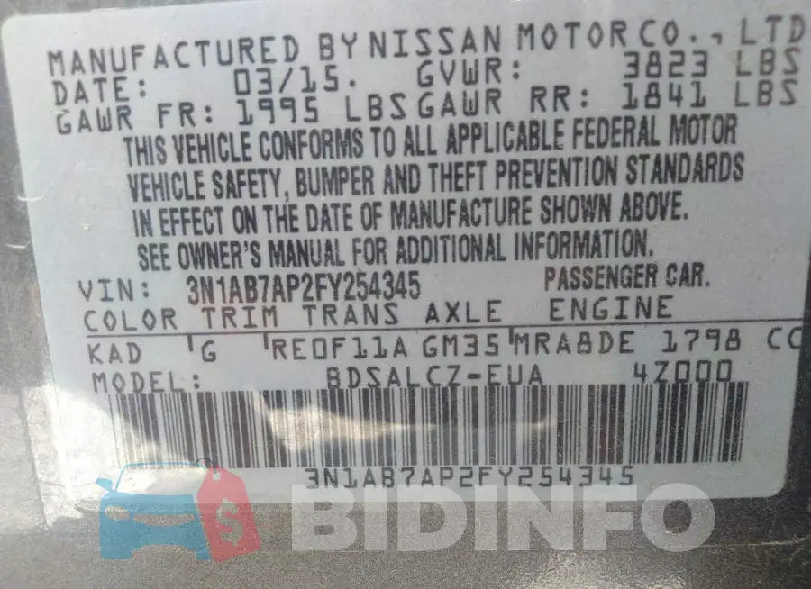 3N1AB7AP2FY254345 Photo# 9