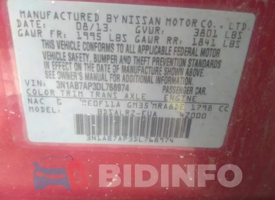3N1AB7AP3DL768974 Photo# 9