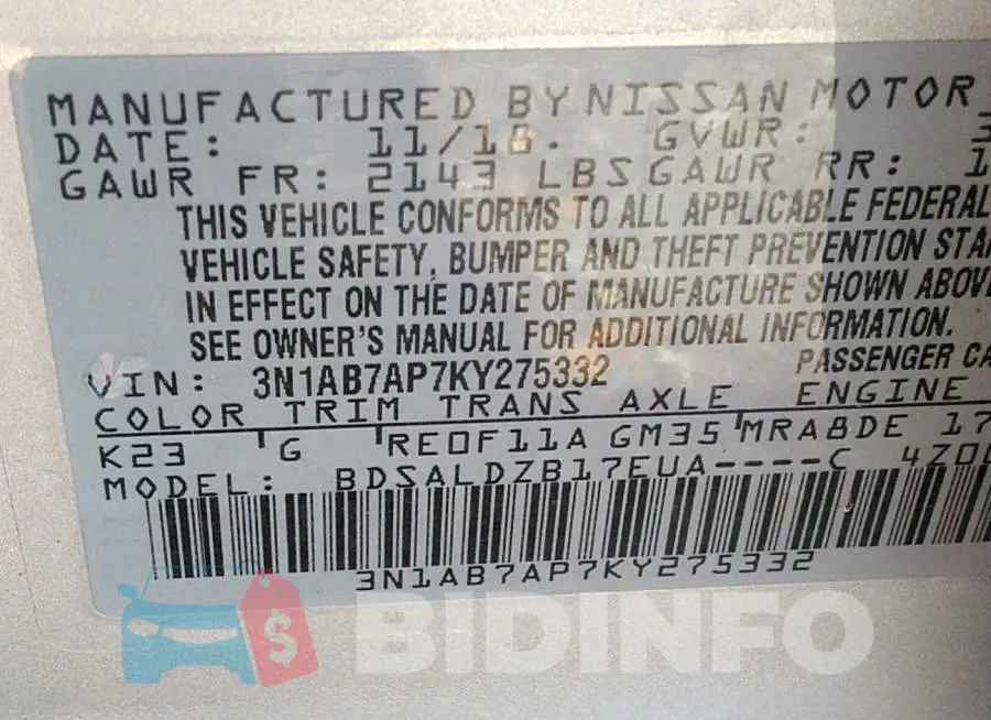 3N1AB7AP7KY275332 Photo# 9
