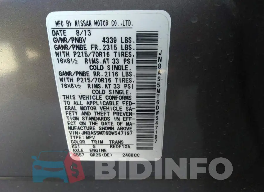 JN8AS5MT6DW547197 Photo# 9