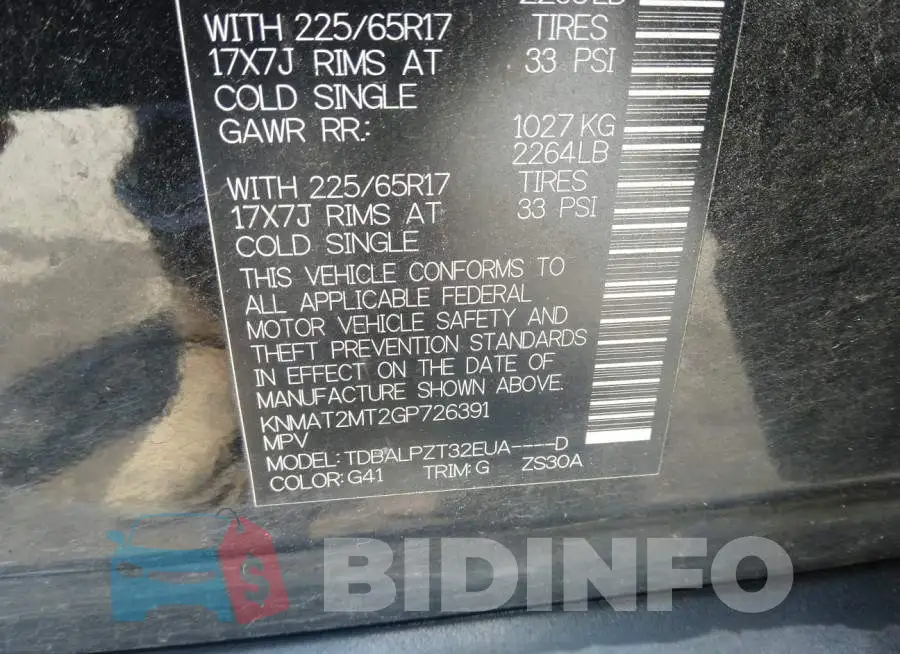 KNMAT2MT2GP726391 Photo# 9