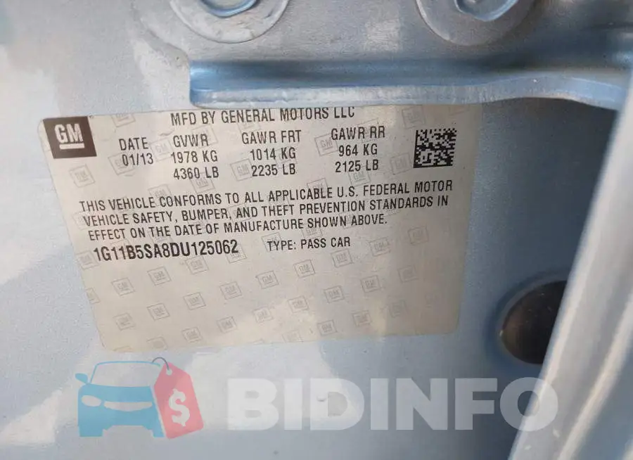 1G11B5SA8DU125062 Photo# 9