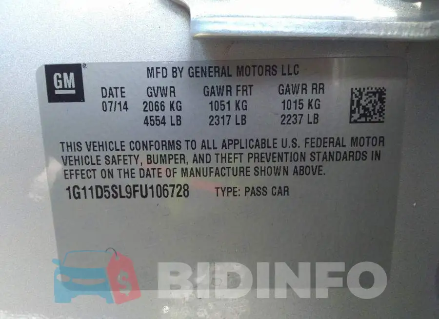 1G11D5SL9FU106728 Photo# 9