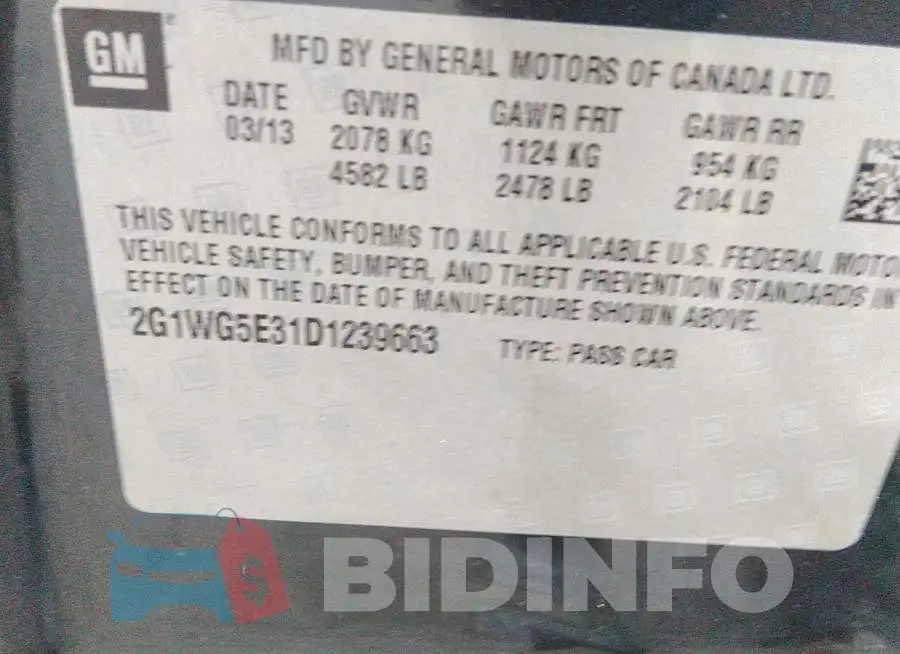 2G1WG5E31D1239663 Photo# 9