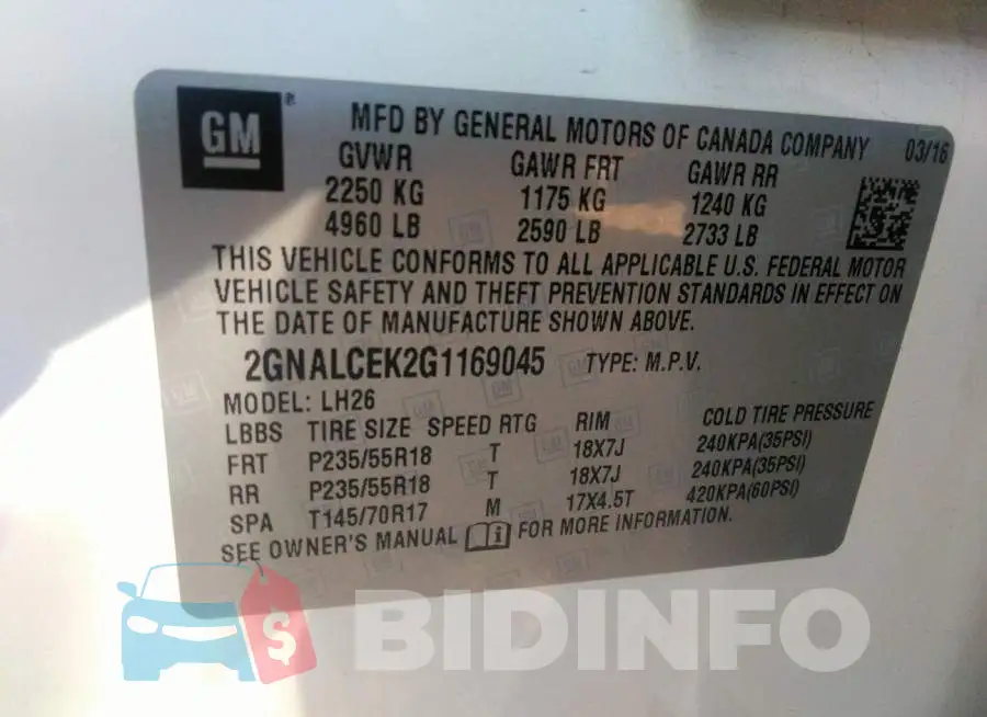 2GNALCEK2G1169045 Photo# 9