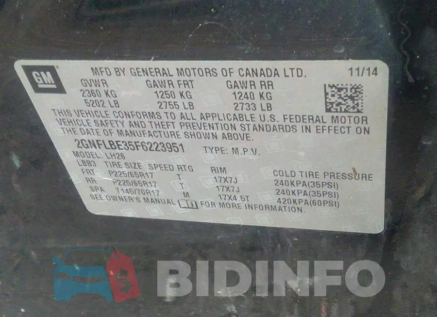 2GNFLBE35F6223951 Photo# 9