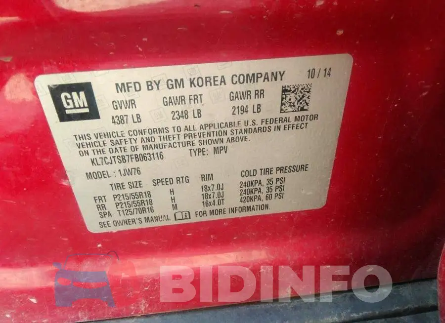 KL7CJTSB7FB063116 Photo# 9