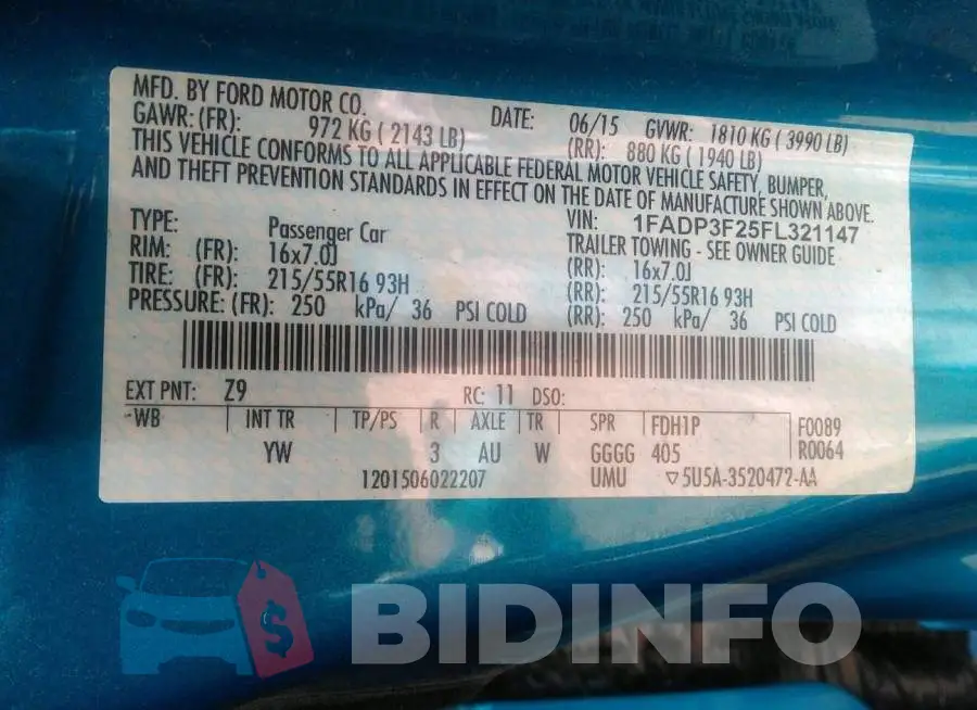 1FADP3F25FL321147 Photo# 9