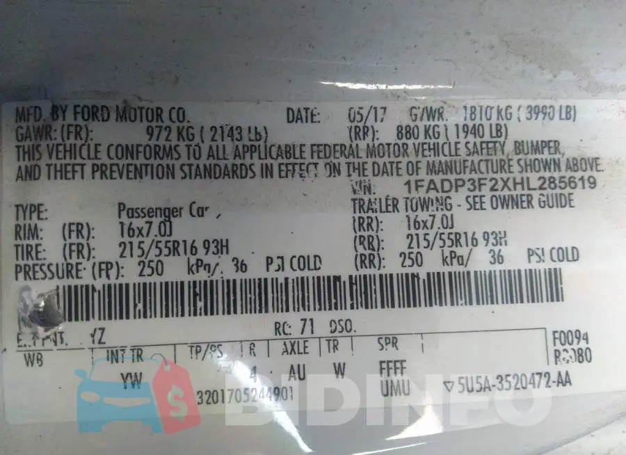 1FADP3F2XHL285619 Photo# 9