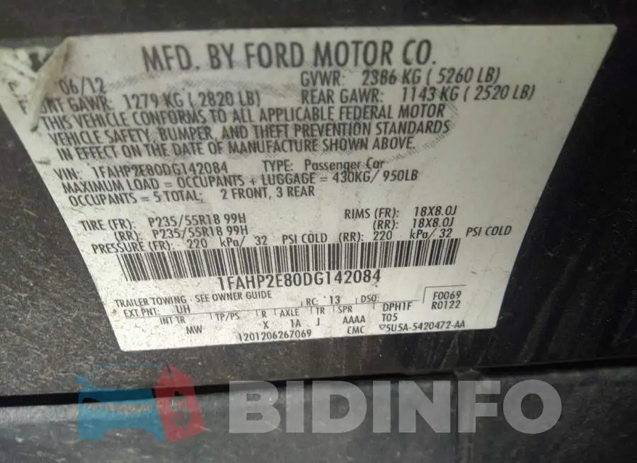 1FAHP2E80DG142084 Photo# 9