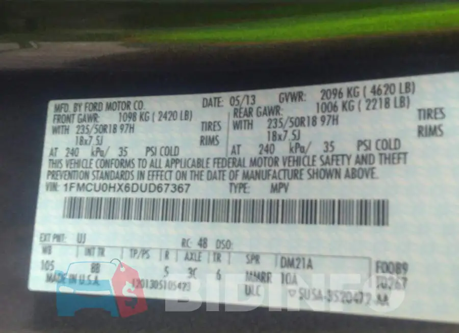 1FMCU0HX6DUD67367 Photo# 9