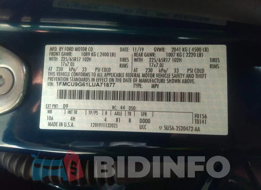 1FMCU9G61LUA71877 Photo# 9