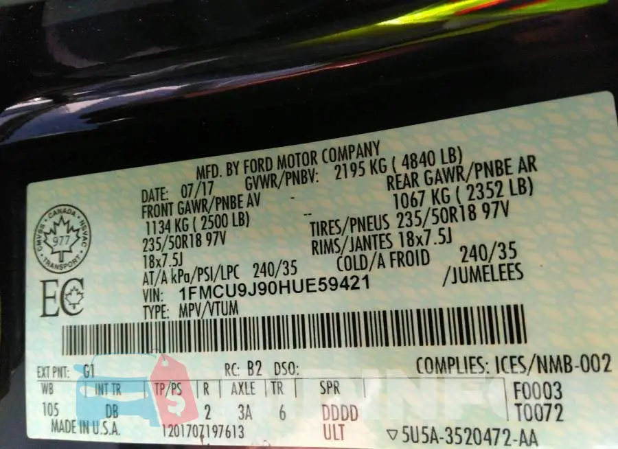 1FMCU9J90HUE59421 Photo# 9