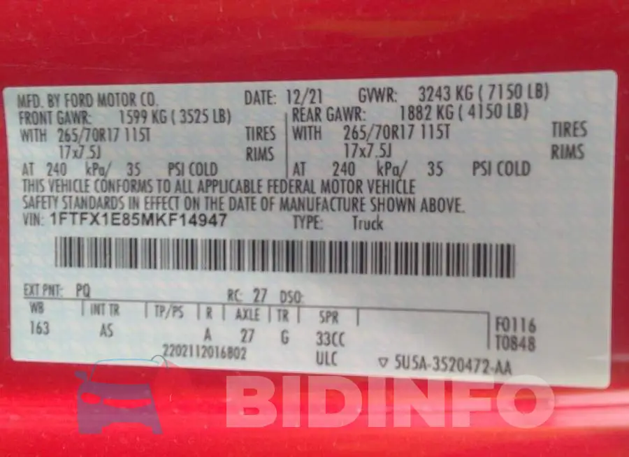 1FTFX1E85MKF14947 Photo# 9