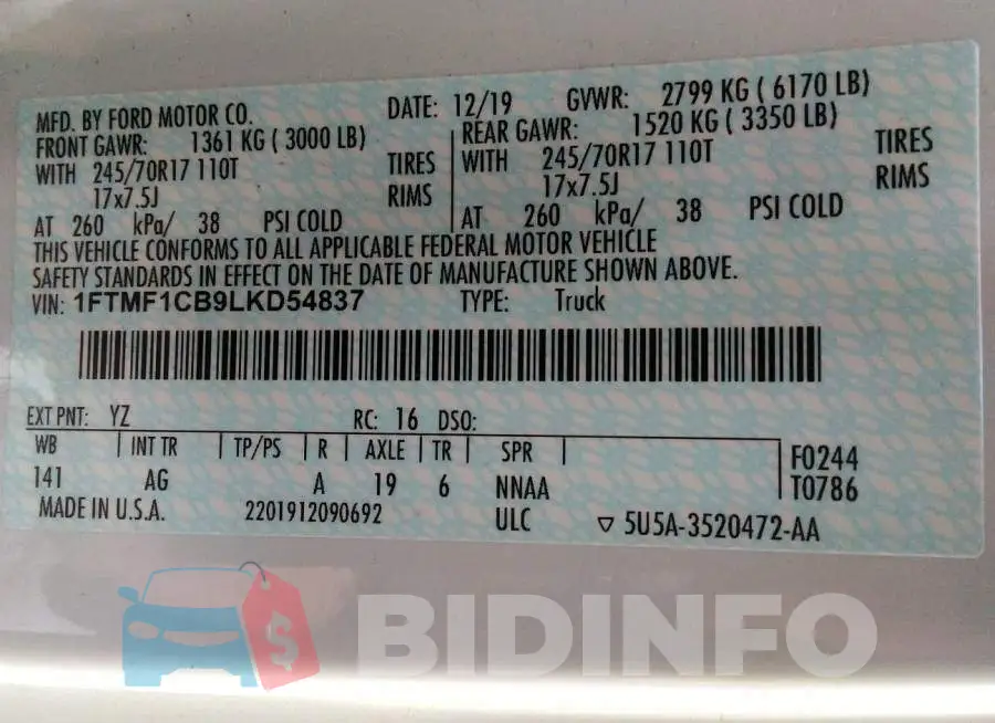 1FTMF1CB9LKD54837 Photo# 9