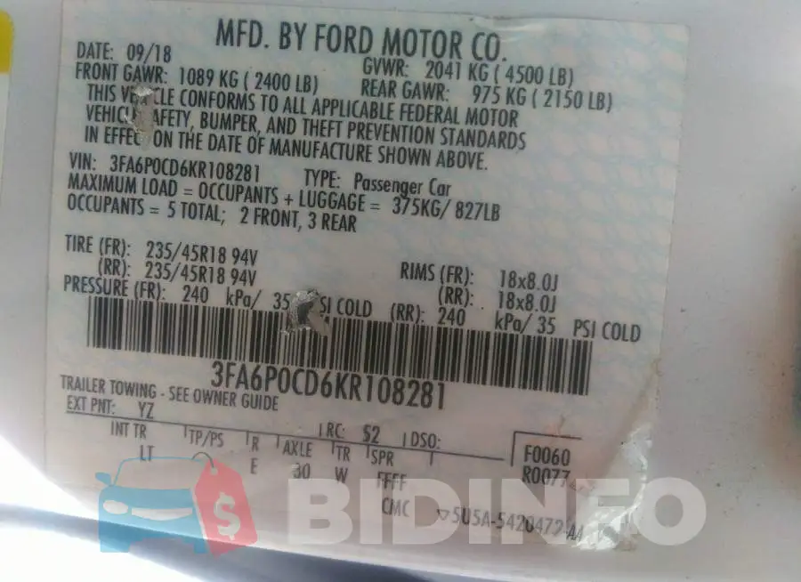 3FA6P0CD6KR108281 Photo# 9