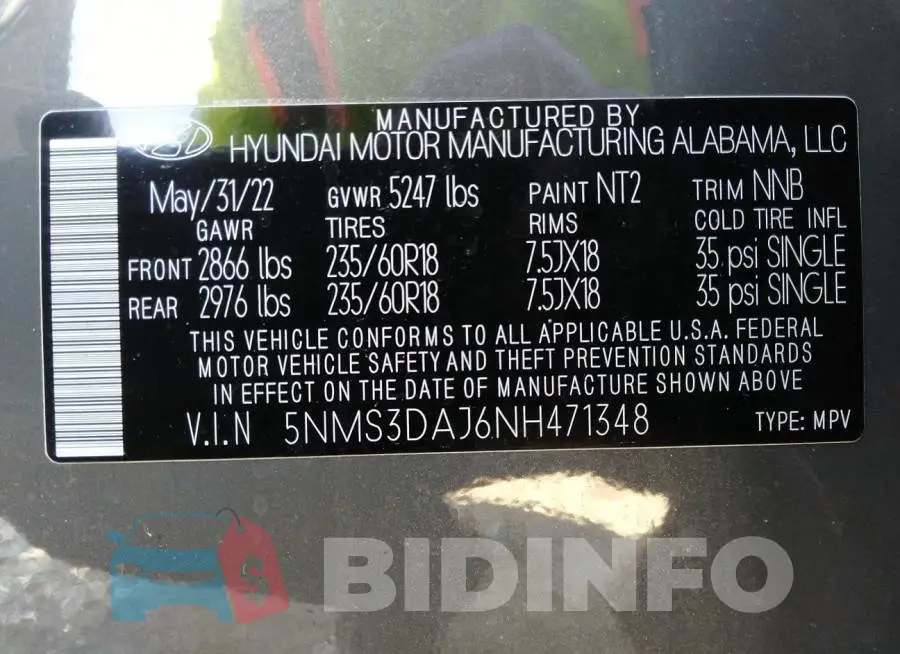 5NMS3DAJ6NH471348 Photo# 9