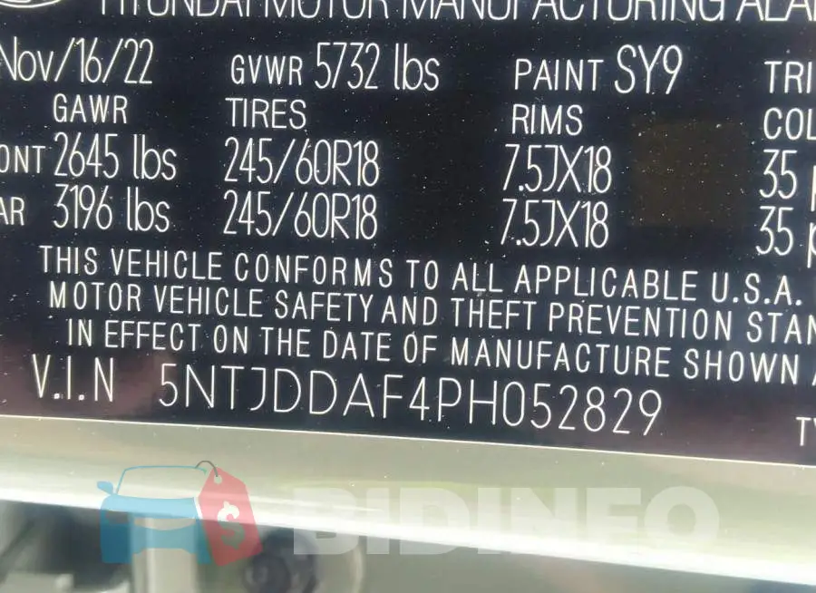 5NTJDDAF4PH052829 Photo# 9