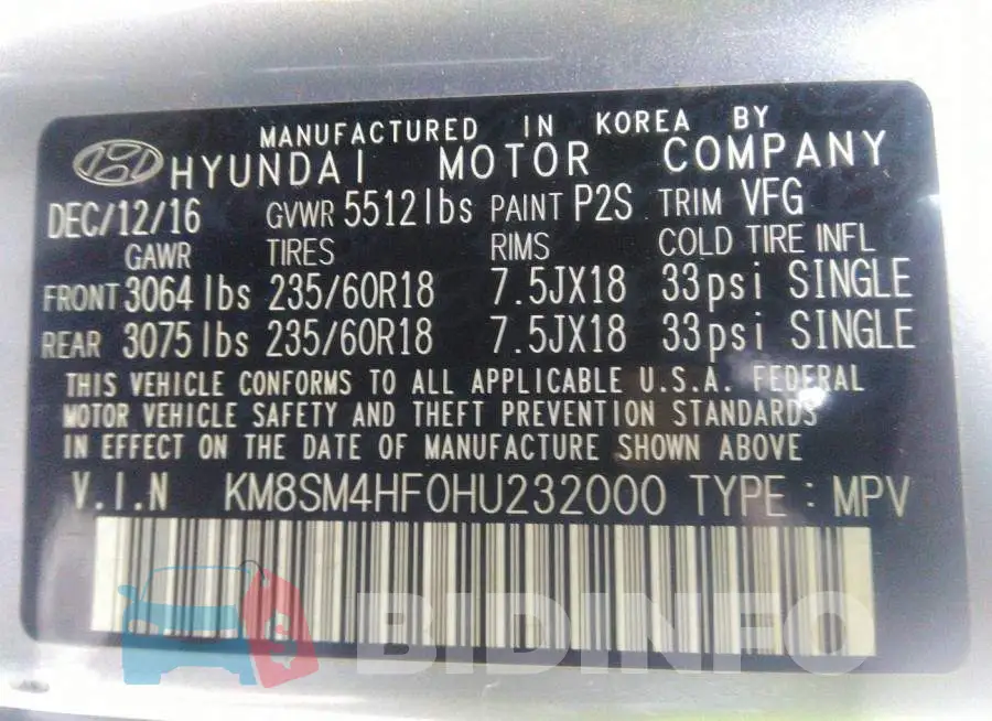 KM8SM4HF0HU232000 Photo# 9