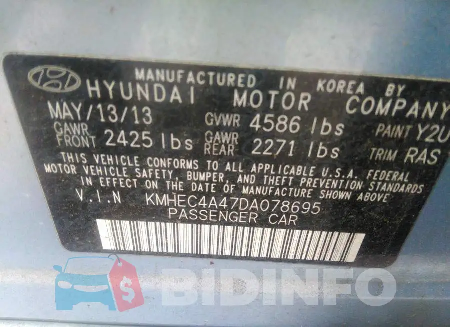 KMHEC4A47DA078695 Photo# 9