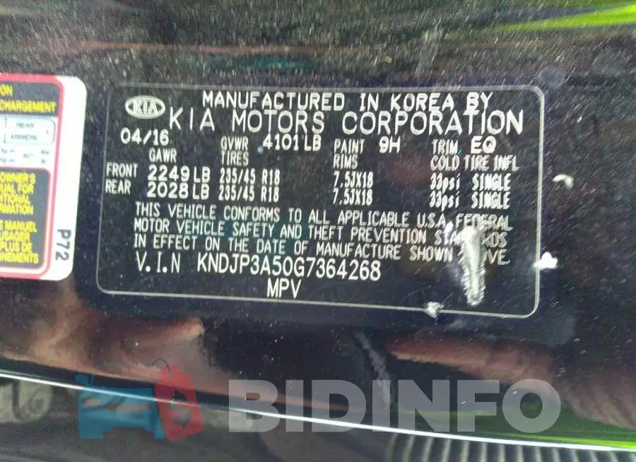 KNDJP3A50G7364268 Photo# 9