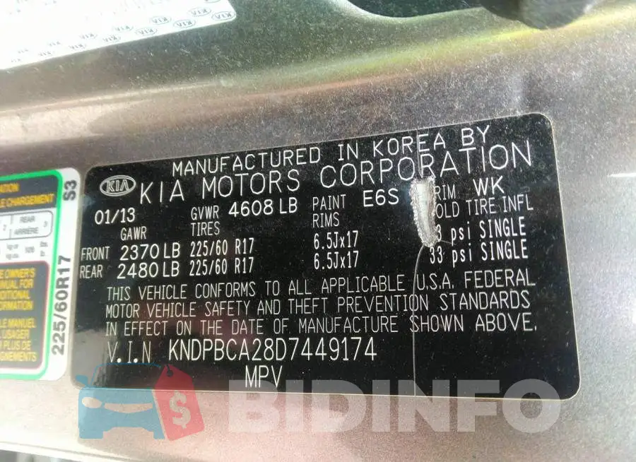 KNDPBCA28D7449174 Photo# 9