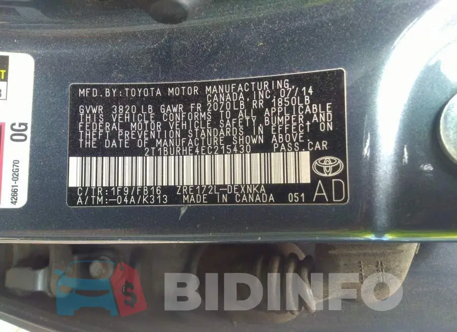 2T1BURHE4EC215430 Photo# 9