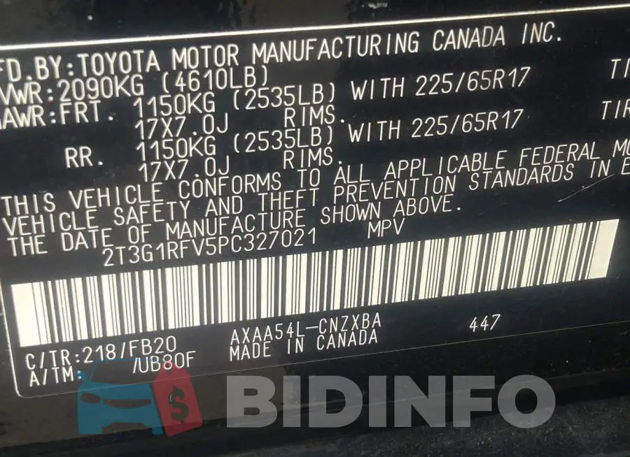 2T3G1RFV5PC327021 Photo# 9