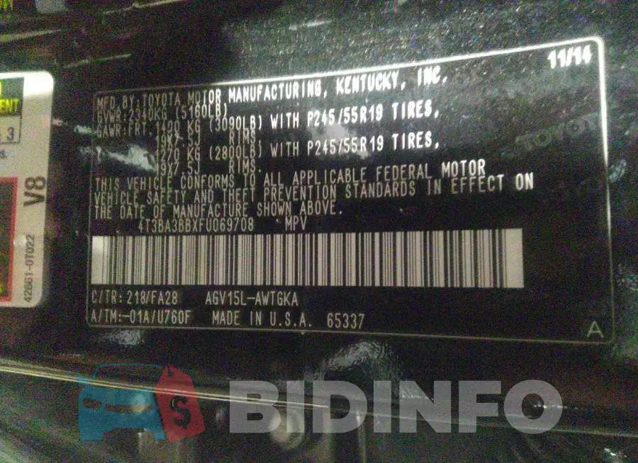 4T3BA3BBXFU069708 Photo# 9