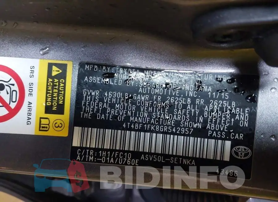 4T4BF1FK8GR542957 Photo# 9