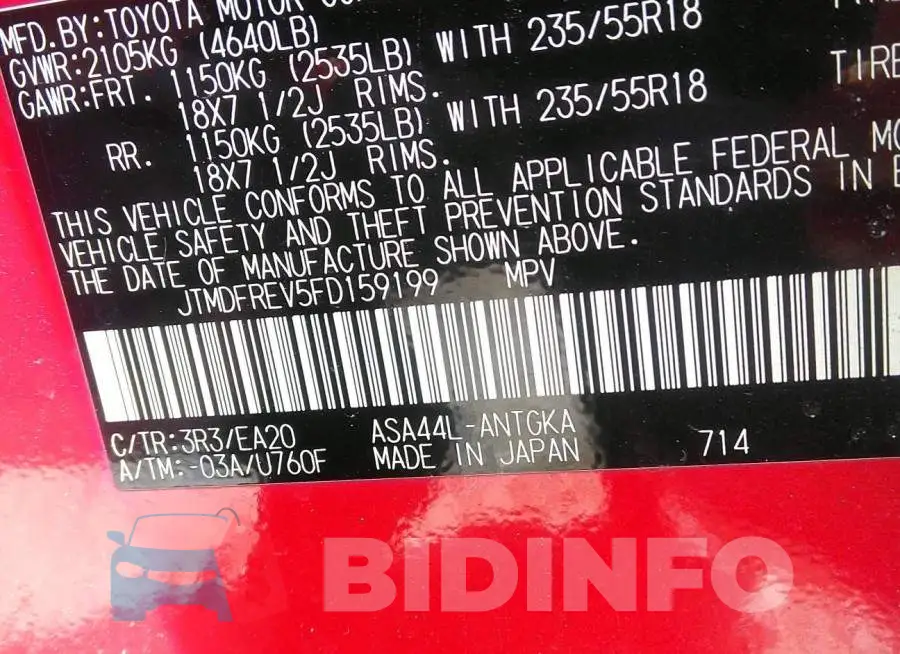 JTMDFREV5FD159199 Photo# 9