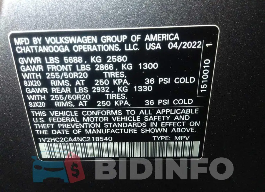 1V2HC2CA4NC218540 Photo# 9