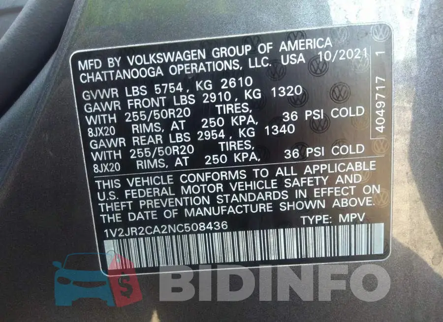 1V2JR2CA2NC508436 Photo# 9