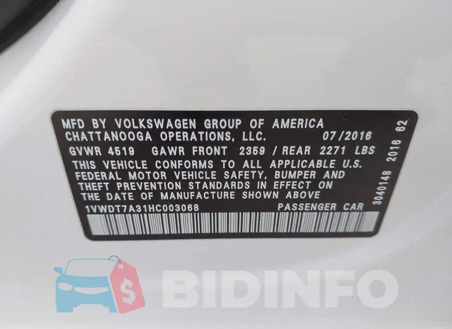 1VWDT7A31HC003068 Photo# 9