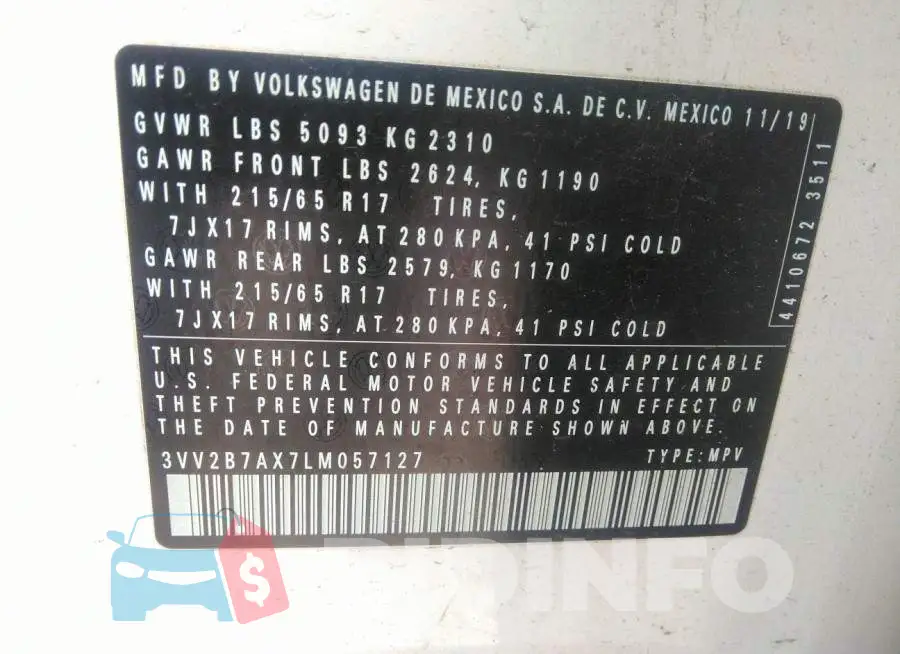 3VV2B7AX7LM057127 Photo# 9