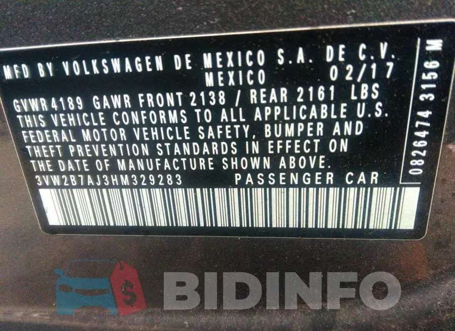 3VW2B7AJ3HM329283 Photo# 9