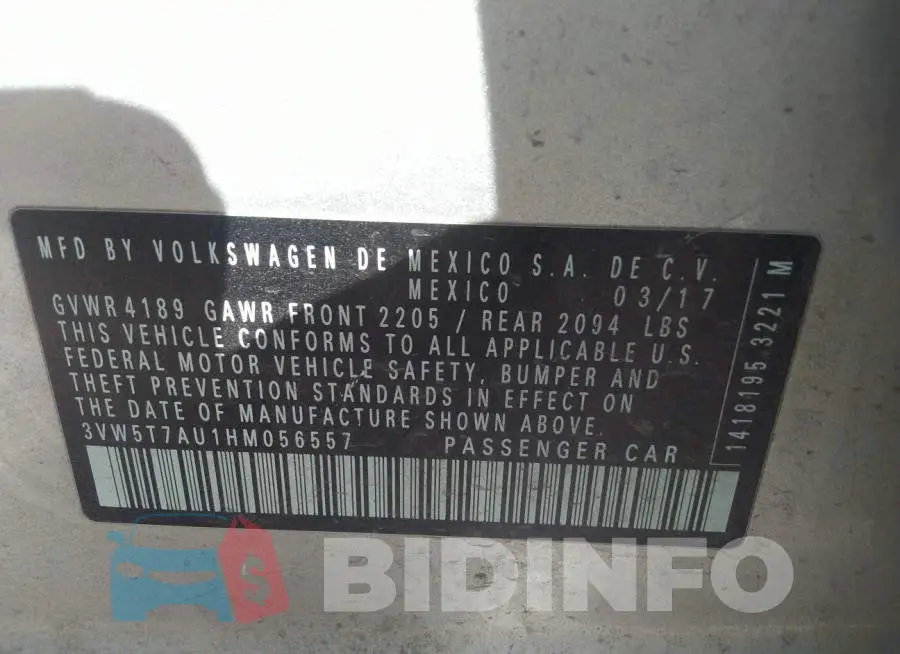3VW5T7AU1HM056557 Photo# 9
