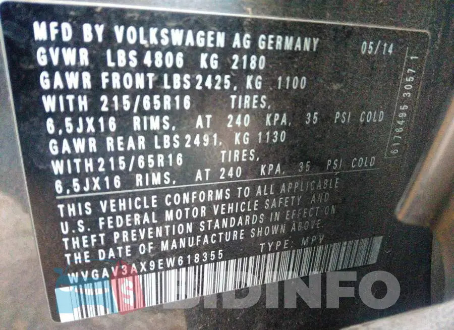 WVGAV3AX9EW618355 Photo# 9