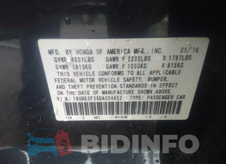 19UDE2F3XGA024652 Photo# 9