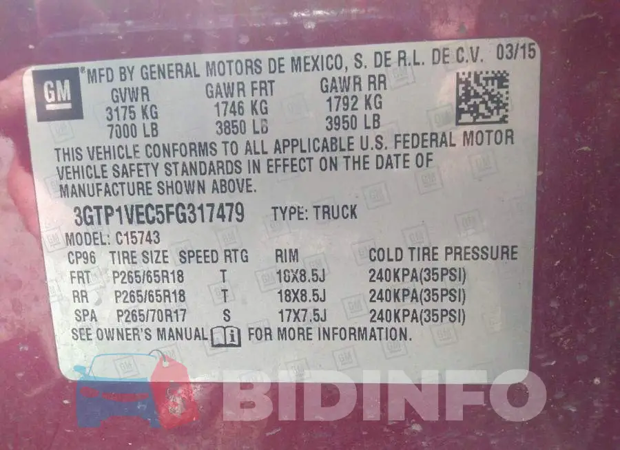 3GTP1VEC5FG317479 Photo# 9