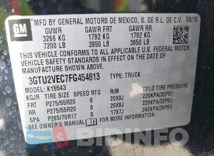 3GTU2VEC7FG454813 Photo# 9