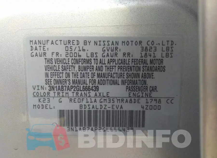 3N1AB7AP2GL666439 Photo# 9