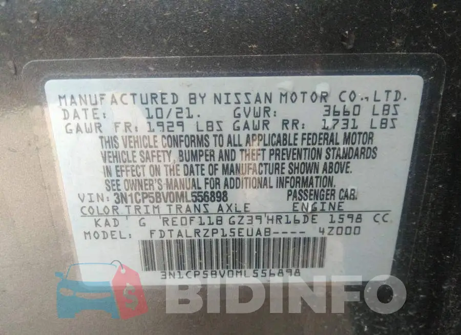 3N1CP5BV0ML556898 Photo# 9