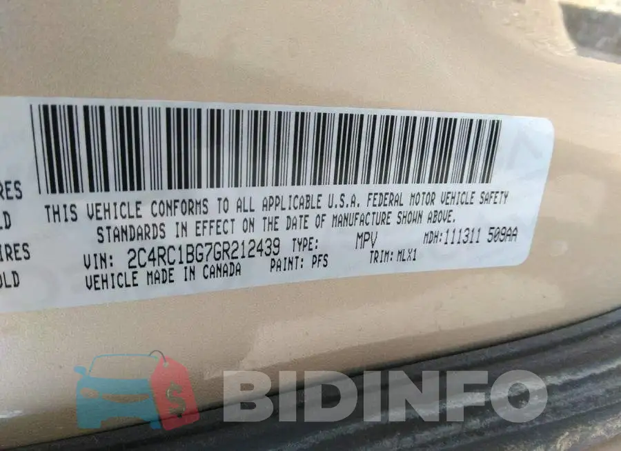 2C4RC1BG7GR212439 Photo# 9