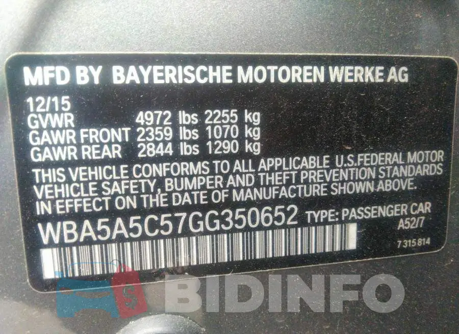 WBA5A5C57GG350652 Photo# 9