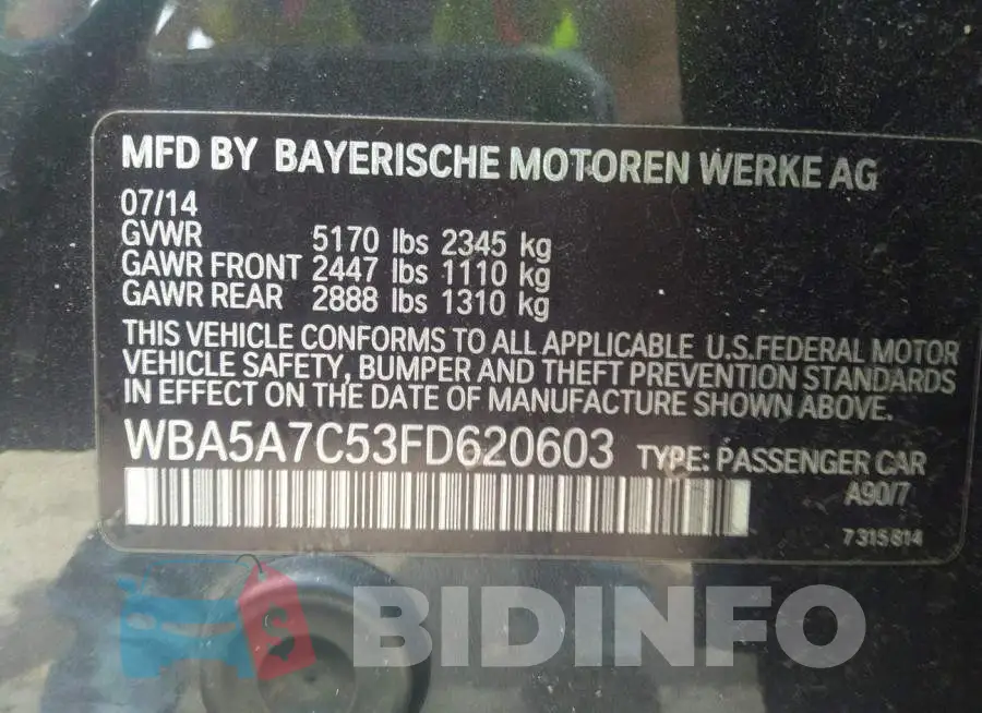 WBA5A7C53FD620603 Photo# 9