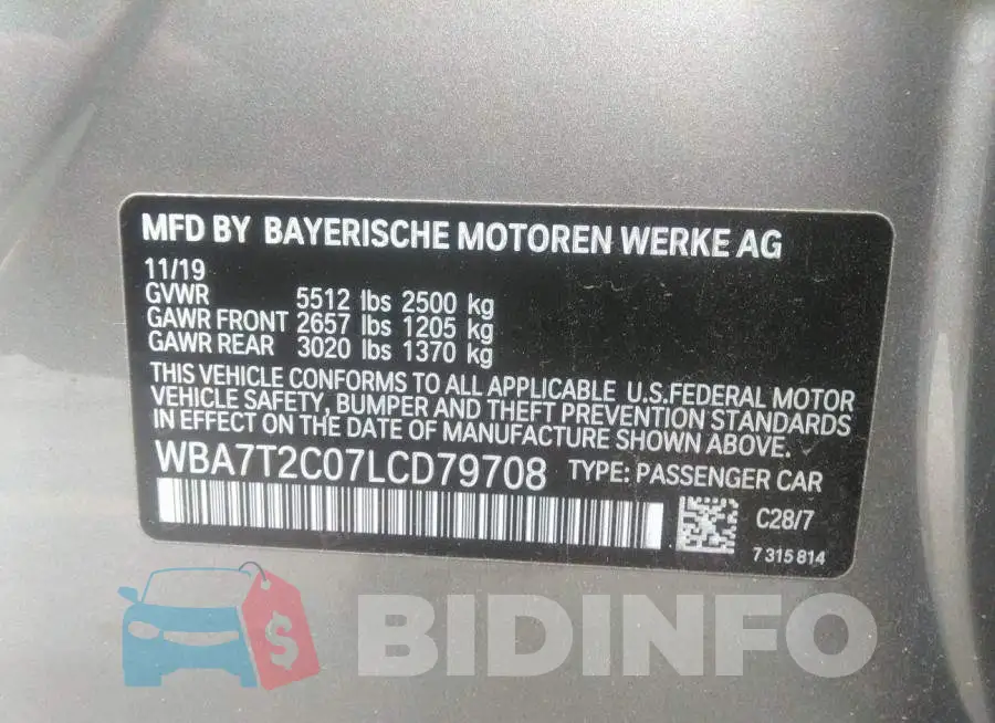 WBA7T2C07LCD79708 Photo# 9